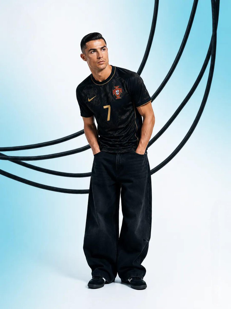 Ultra-fashion Editorial Studio Portrait of a World-class Football Superstar Wearing a Black Portugal National Team