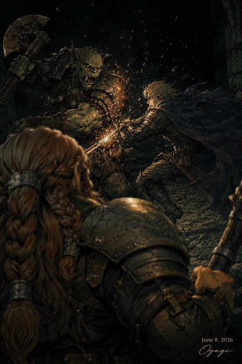 Dark Cinematic Fantasy Battle Illustration in a Gritty Semi-realistic Painterly Style