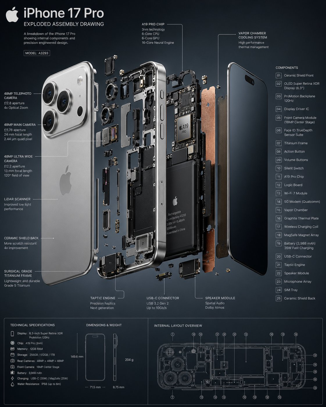 3d Insane Detailed Exploded Assembly Drawing of Smartphone