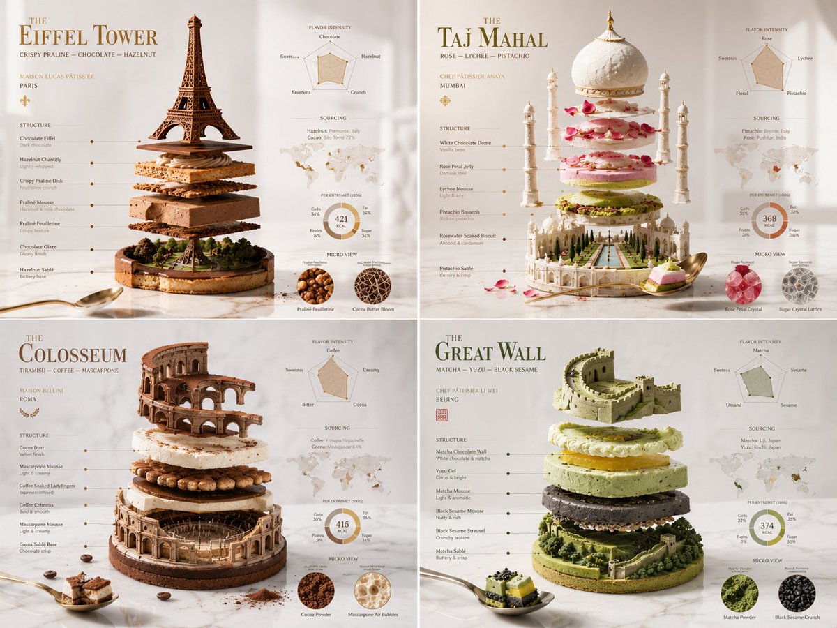 2x2 Grid Do This for 4 Famous World Monuments in Pastry Class Grandepatisseriedna Def Initself