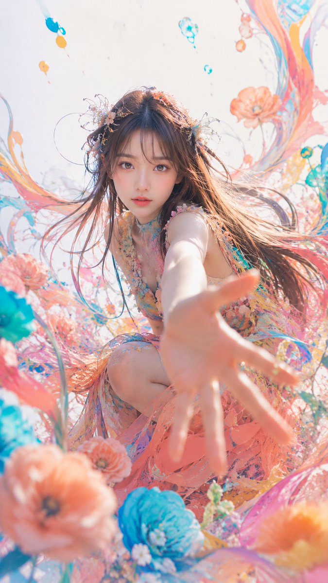 몽환적 꽃 배경 하이패션 드레스 여성