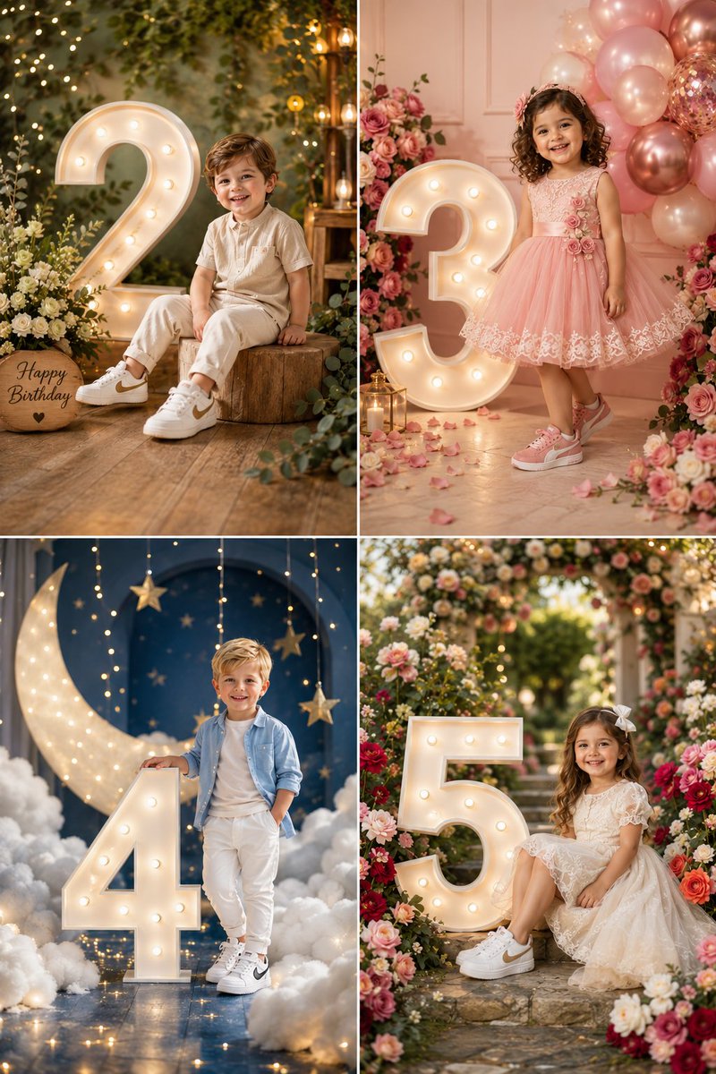 Luxury Birthday Photoshoot of a White Child with Beautiful Brown Hair or Blonde Hair