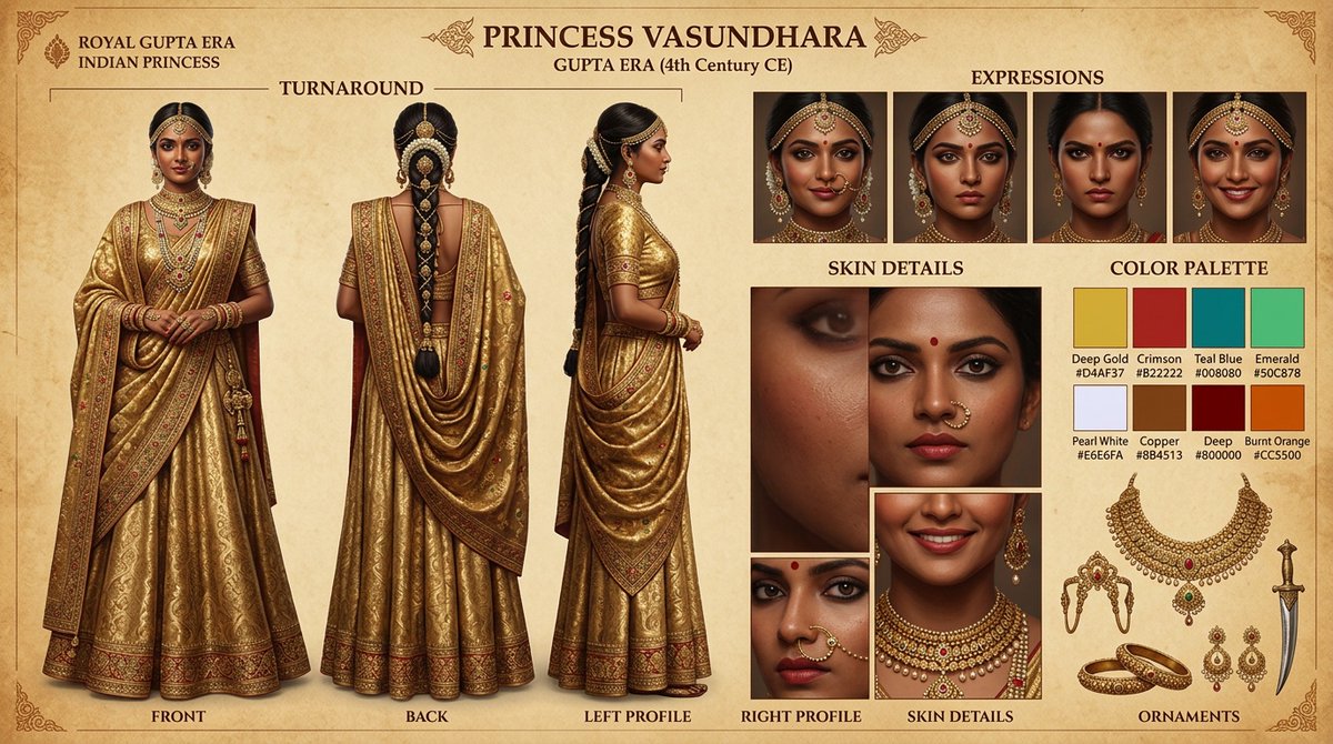 Character Reference Image Indian Warrior with Turnaround Pictures with Accessories Name Them