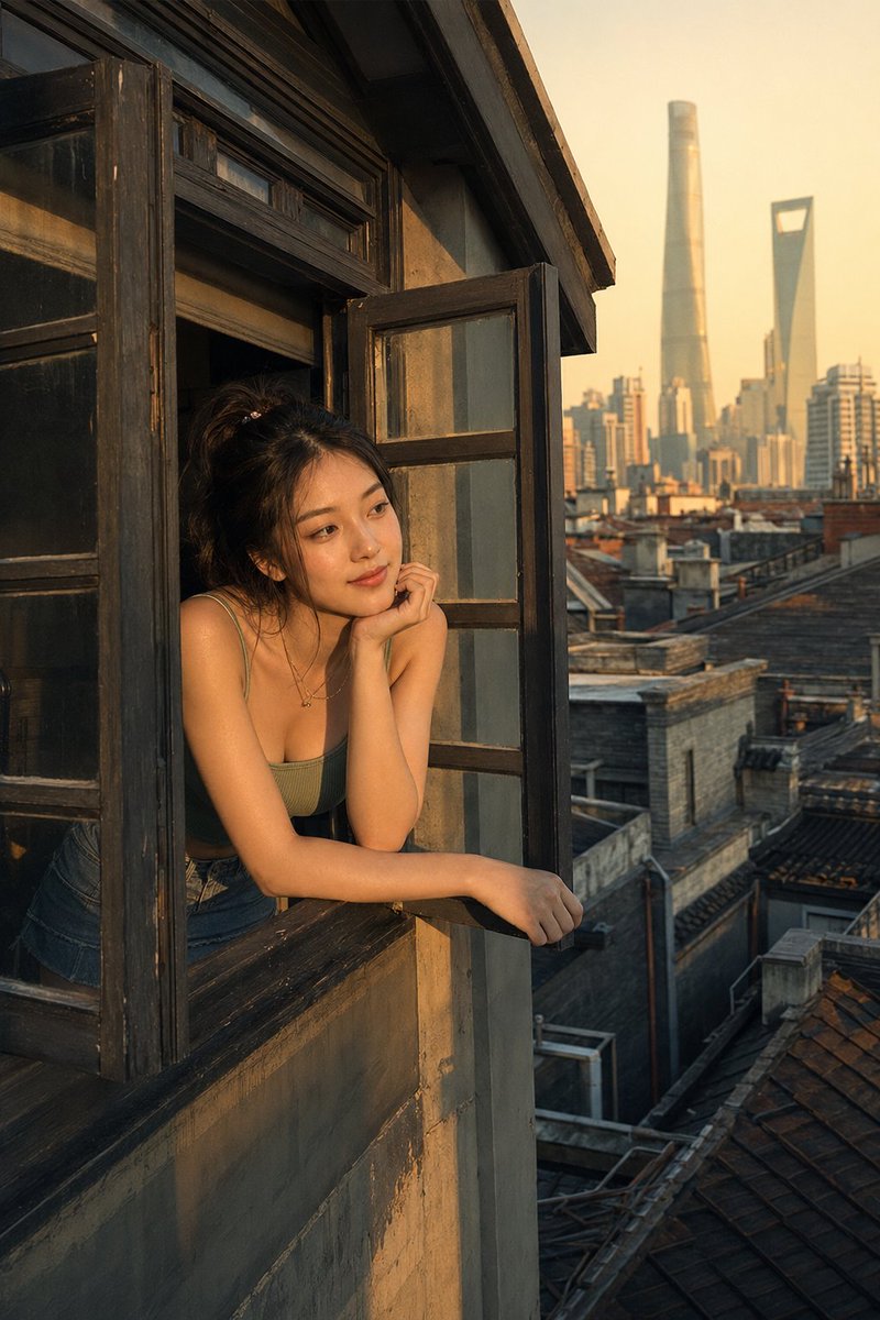 A Candid Photograph of a Young Woman Leaning on the Open Sill of a Tiger