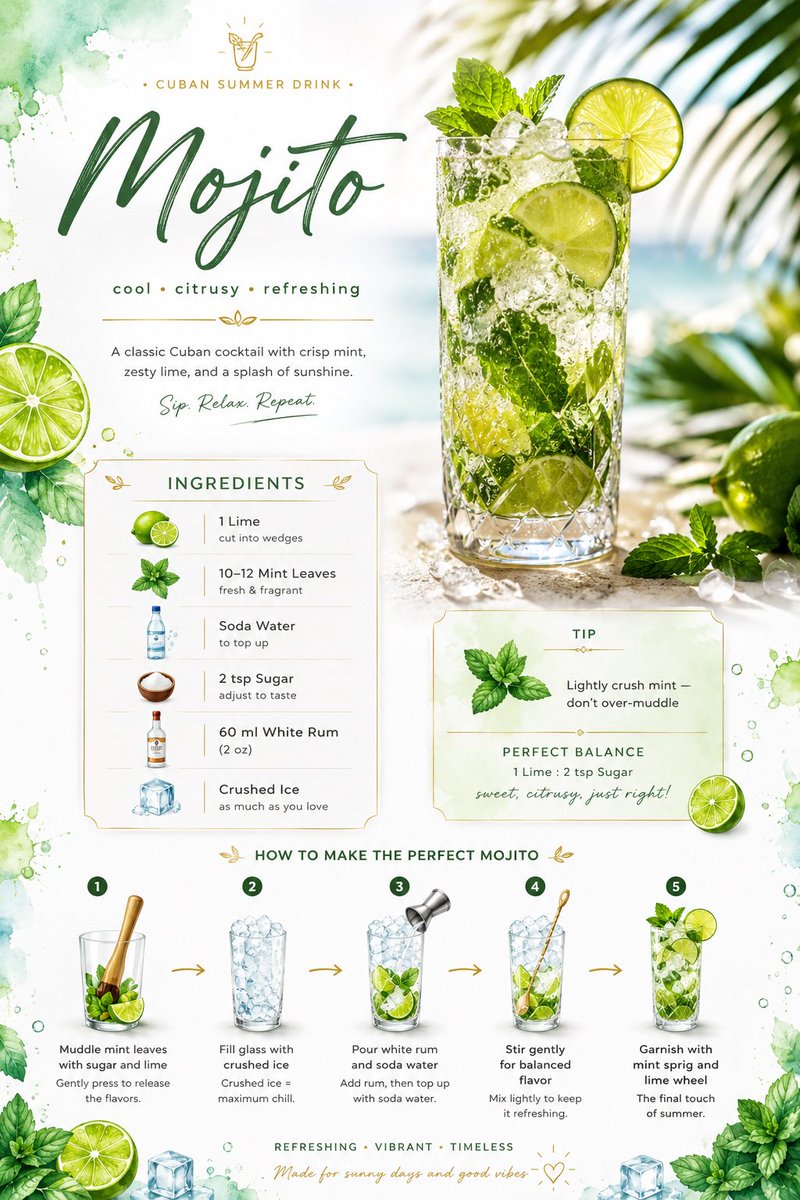 Goal Create a Visually Stunning Modern Recipe Card for Mojito