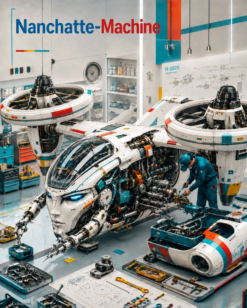 Goal Create a Highly Detailed Futuristic Maintenance-bay Scene for a Fictional Flying Robot Aircraft Branded