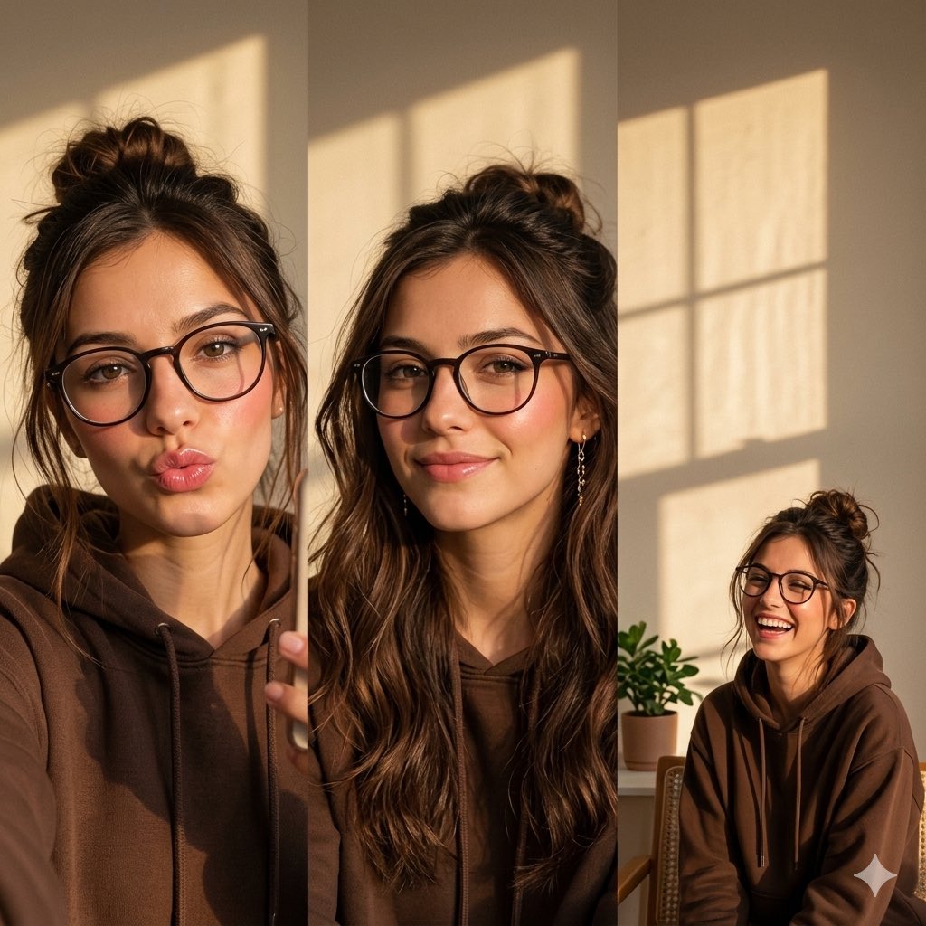 Aesthetic 3-frame Portrait Collage of a Beautiful Young Woman