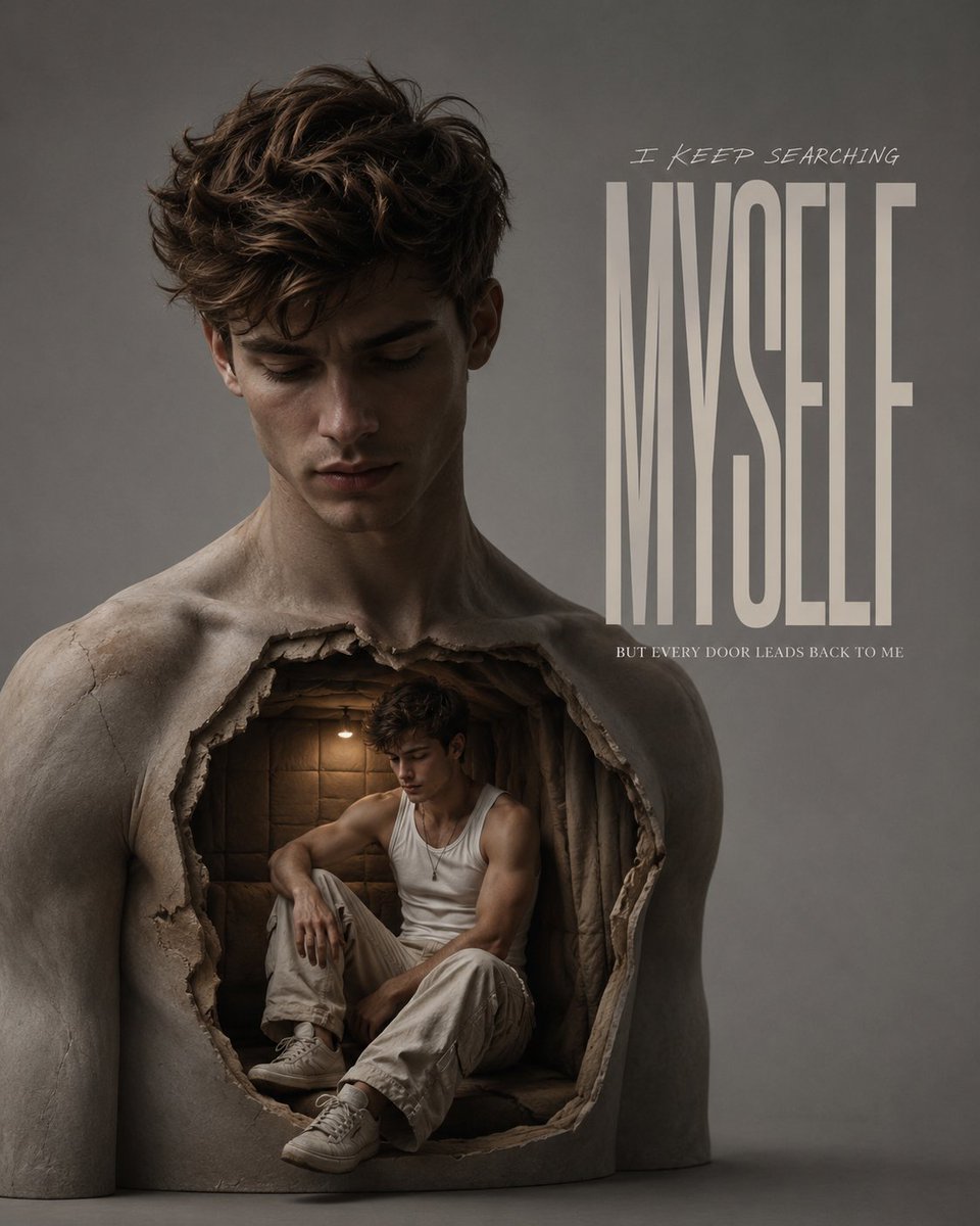 A Hyper-realistic Young Man Sitting Inside the Open Cavity of a Massive Realistic Human Chest