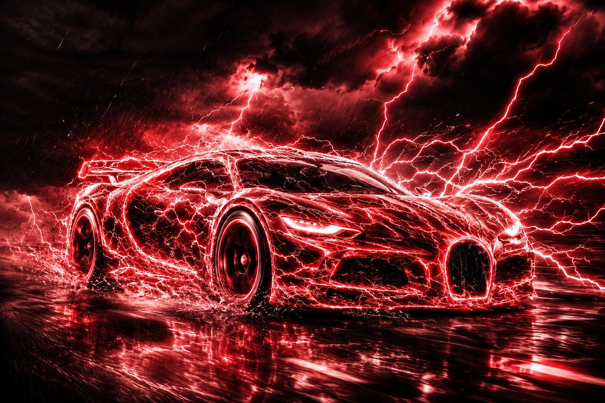 Supercar Emerging from a Storm Cloud
