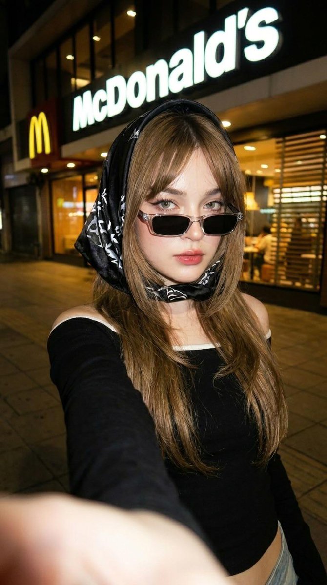 야밤 거리 패션 셀카 인물