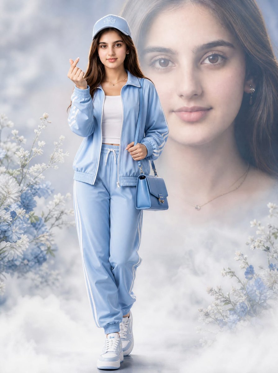 Pristine High-fashion Full-body Portrait of a Young Woman Walking Forward in a Dreamy Studio Setting