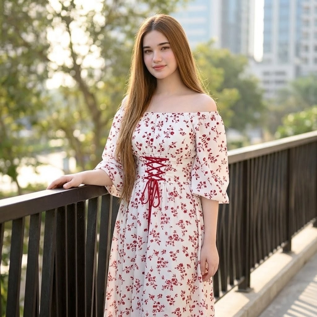 Outdoor Fashion Portrait of a Young Woman with Long