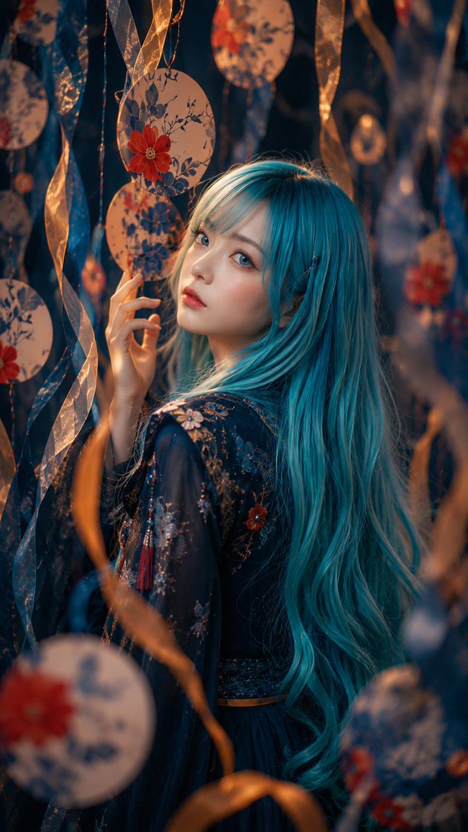 Vertical Cinematic Portrait Photograph in a Dreamy Japanese Festival Installation