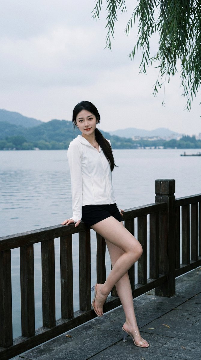 호수 산책로 아웃도어 패션 브이로그 사진
