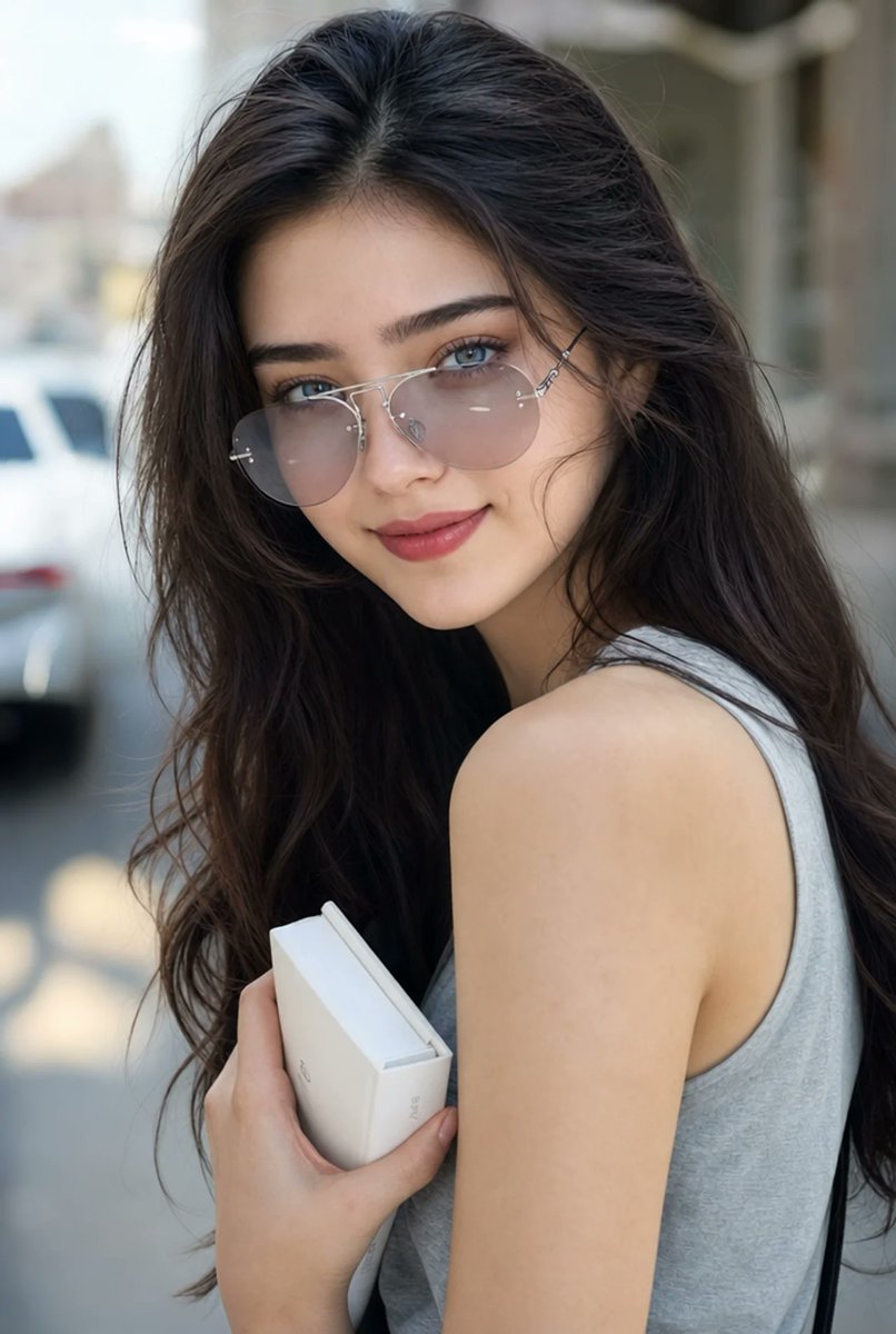 Hyperrealistic Portrait of a Young Beautiful Woman with Long Silky Dark Brown-black Hair Flowing Loosely