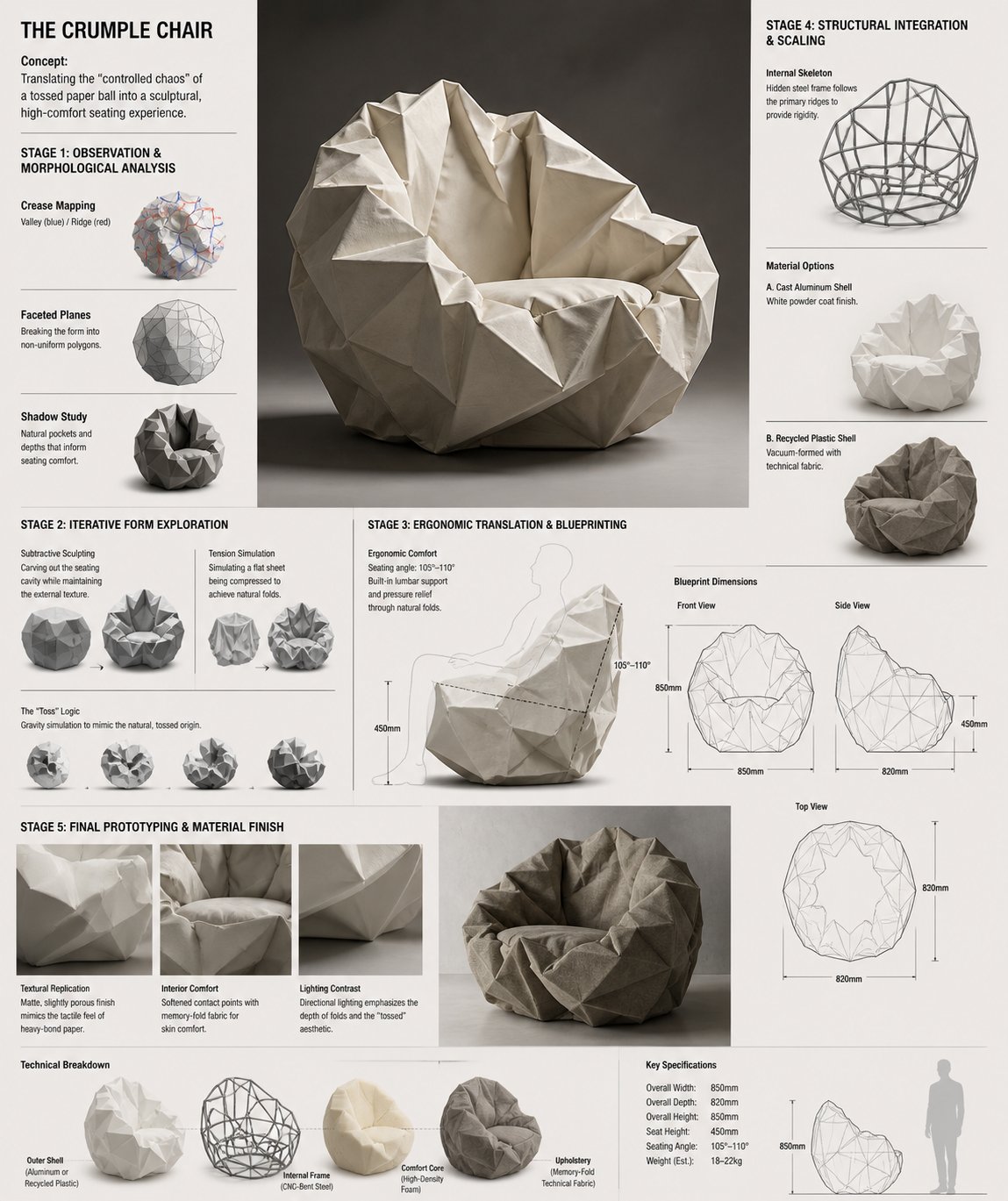 Concept the Crumple Chair Core Philosophy Translating the Controlled Chaos of a Tossed Paper Ball
