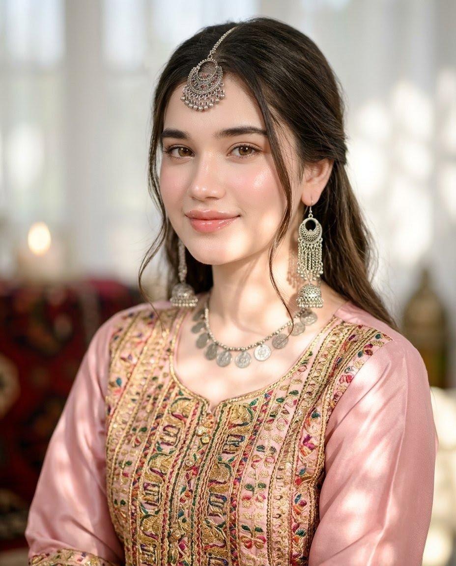 Close-up Portrait of a Beautiful Young Pashtoon Pakistani Woman from the Chest Up