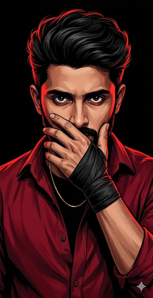 Ultra-detailed Digital Portrait Illustration of a Confident Young Man with Sharp Facial Features and Intense