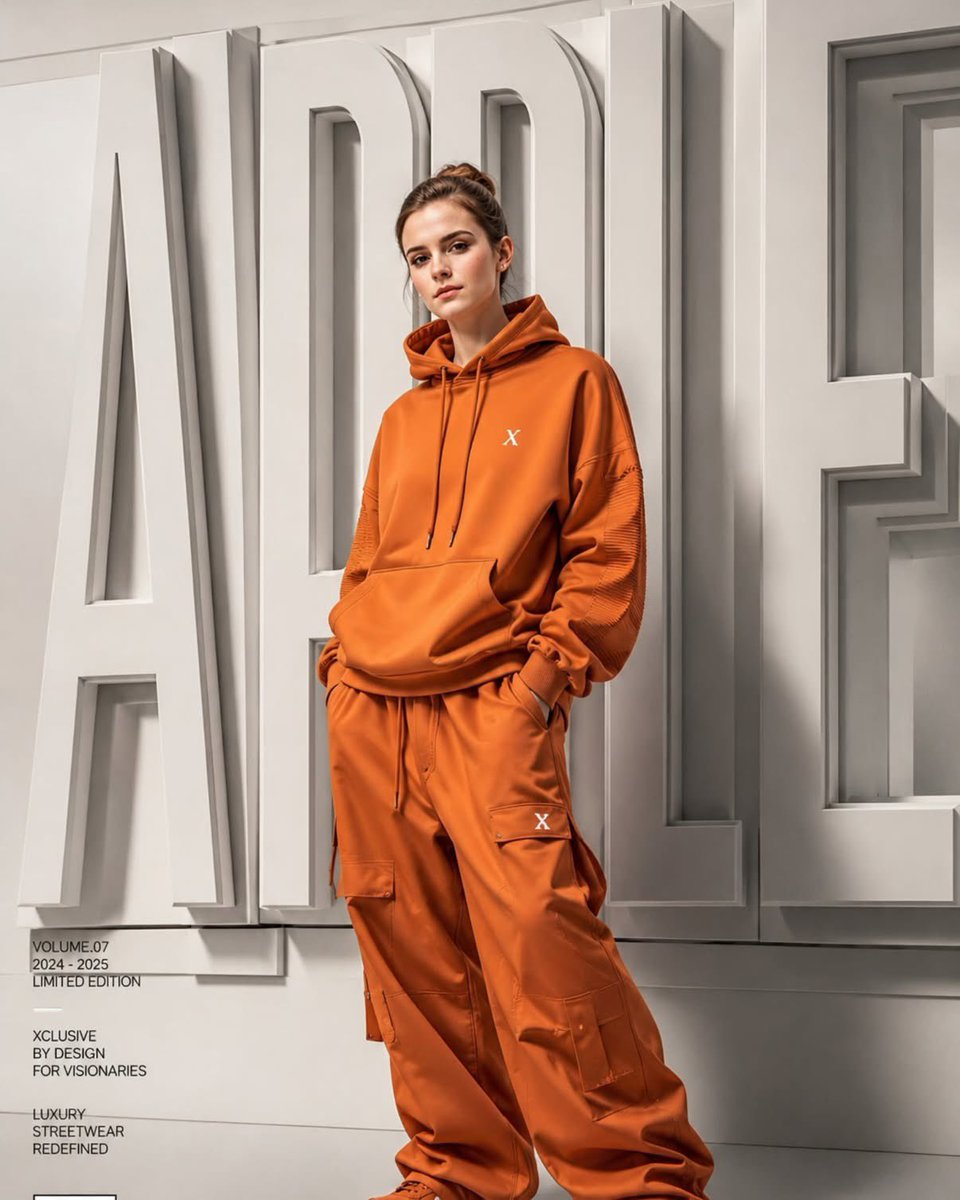A High-end Fashion Campaign Poster Featuring a Young Model Standing Confidently in Front of Gigantic