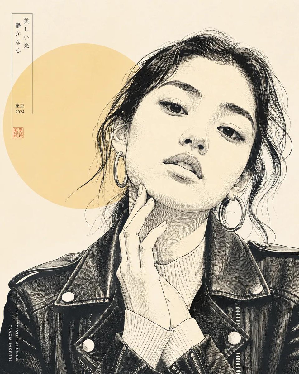 현대 일본 라인아트 인물 일러스트