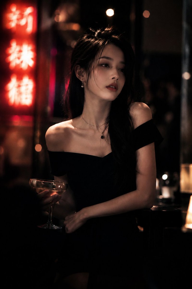 Cinematic Portrait of a Beautiful Young Woman with Long Black Hair