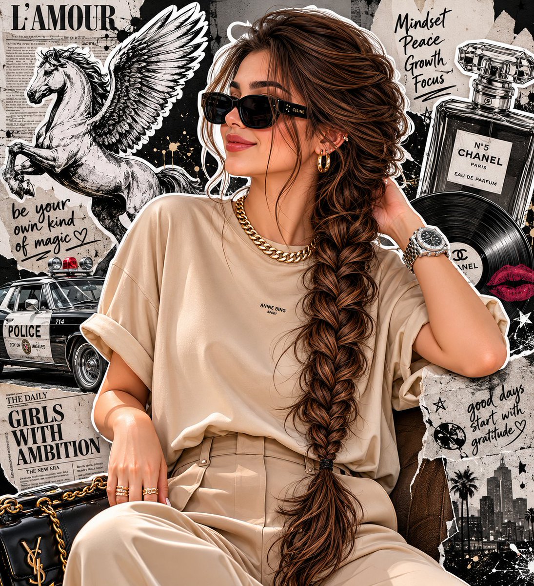 A High-fashion Editorial Portrait of a Stylish Woman with a Long