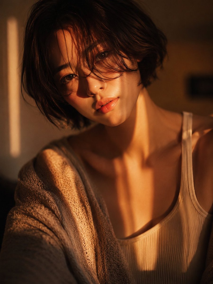 Close-up Portrait of a Beautiful Woman with Short Wavy Brunette Bob Hair Partially Covering One