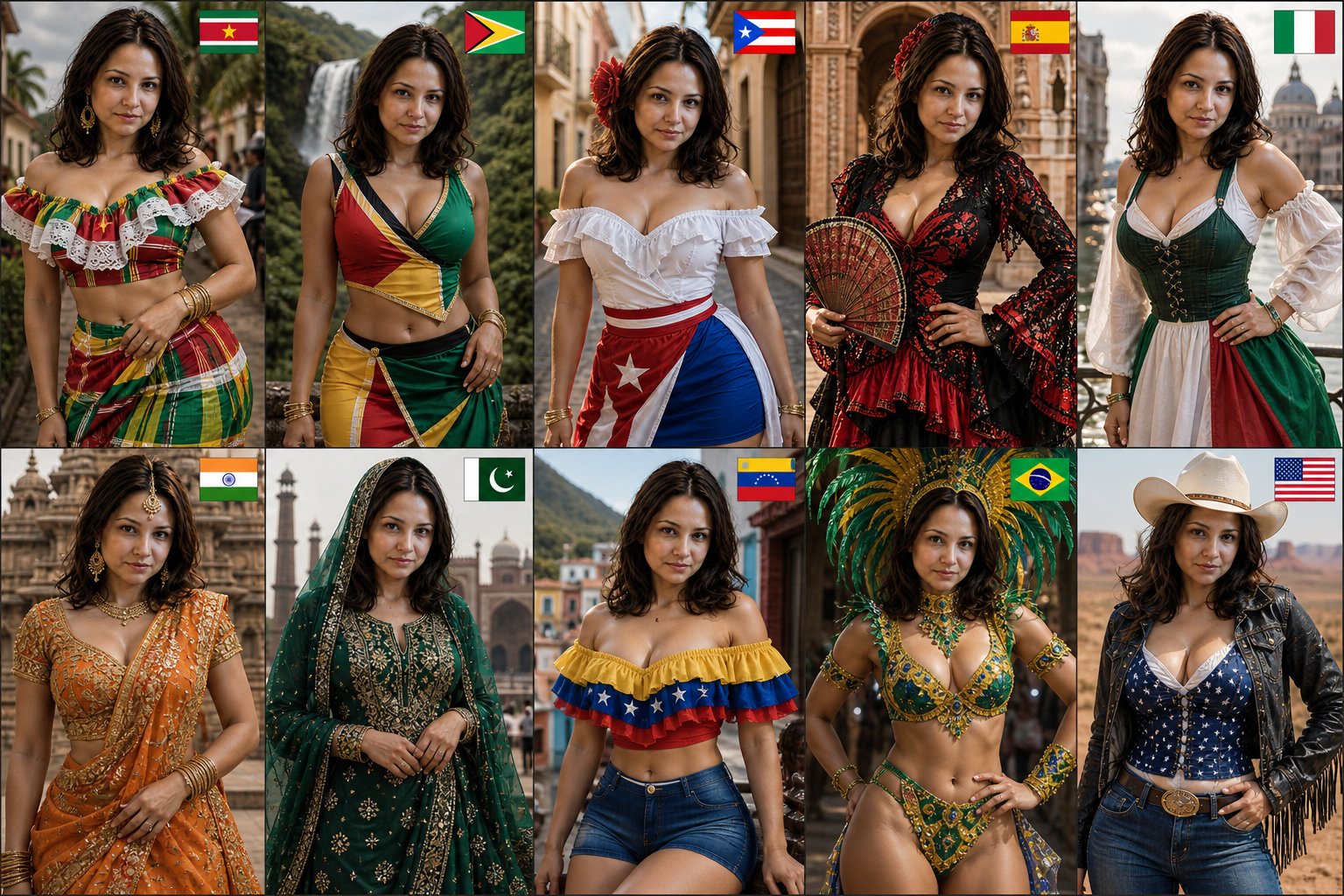 A 10-nation Cinematic Fashion Transformation of One Timeless Beautychatgpt Prompt