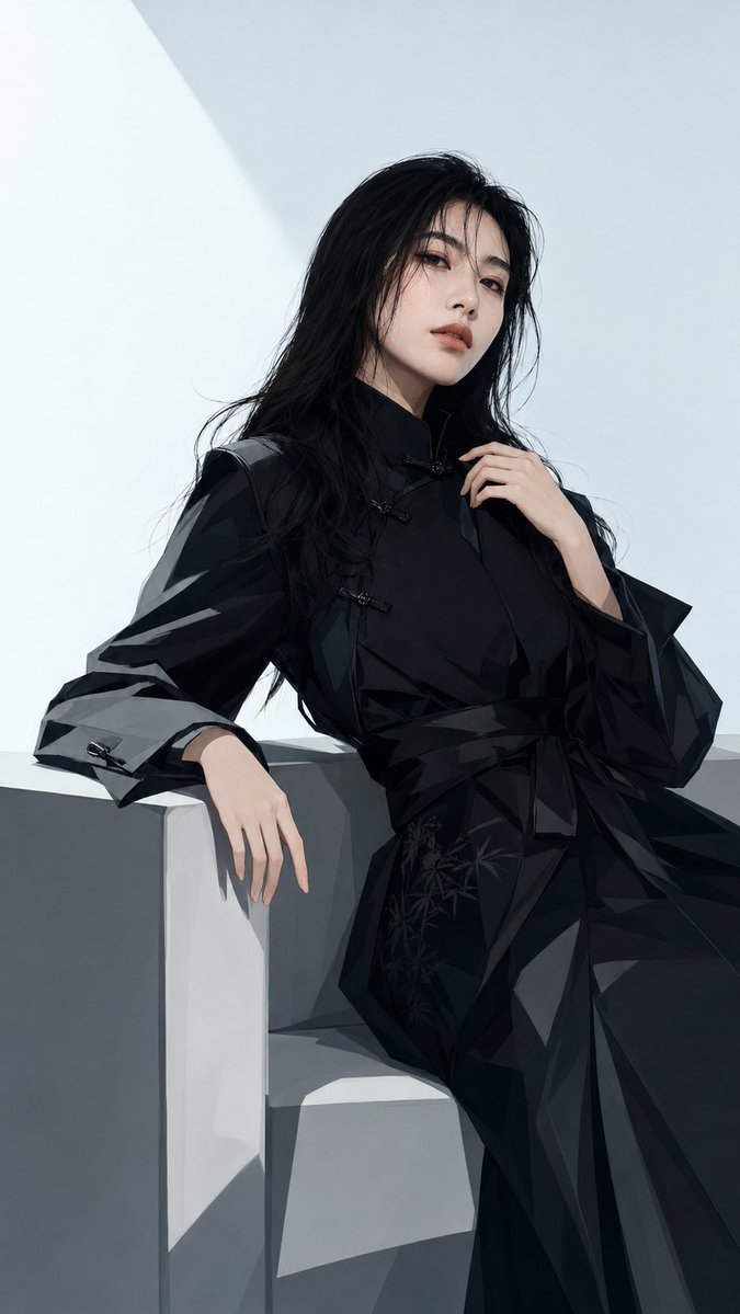 리퍼런스 기반 흑색 패션 화보 일러스트
