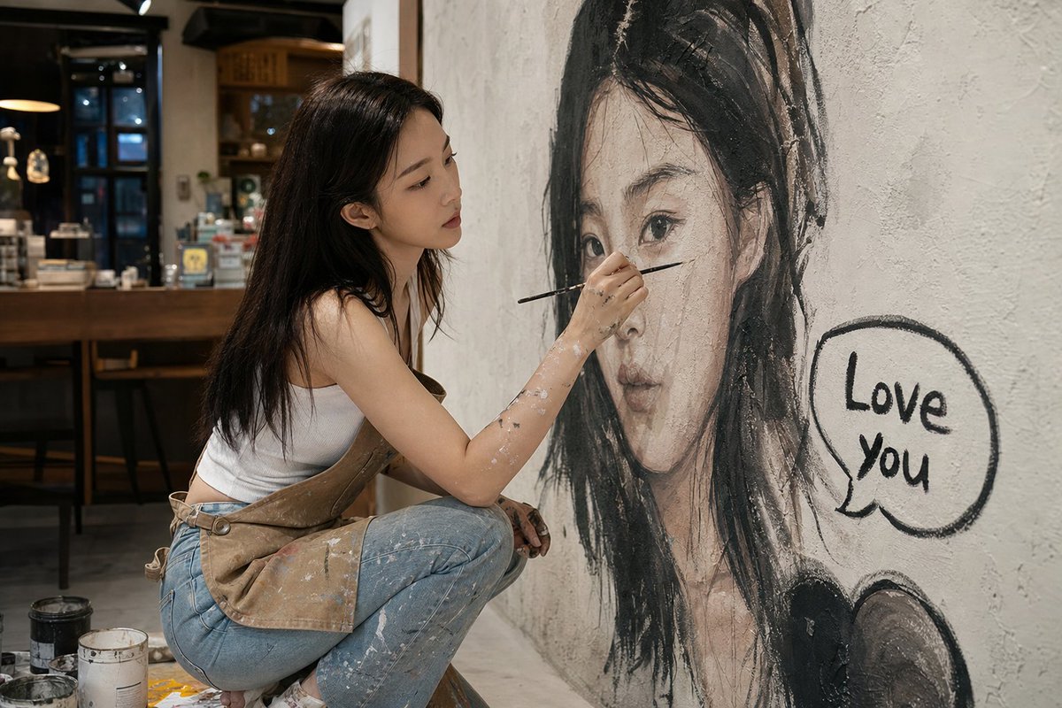 벽화 속 카페 인물 초상 사진