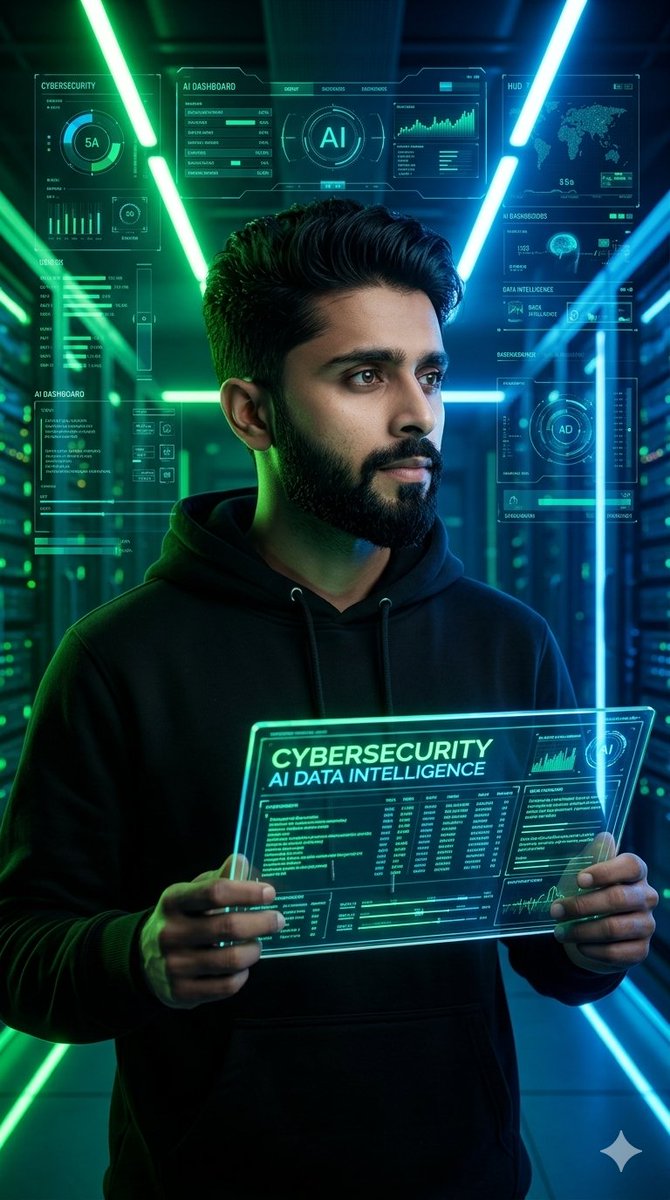 Cinematic Portrait of a Confident Young Ai Entrepreneur Standing in a Futuristic Cyberpunk Data Center