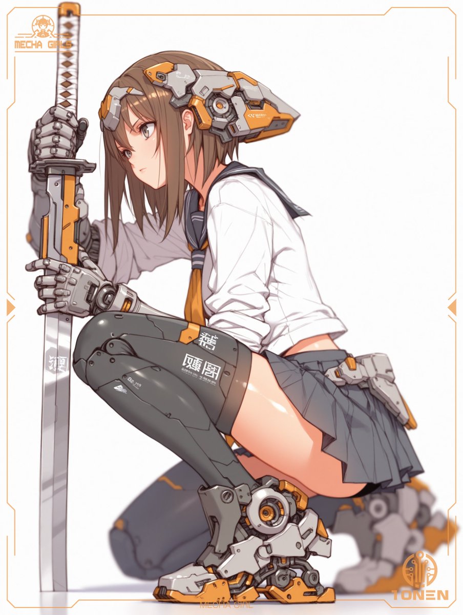 흰 배경 세로 애니 메카소녀 일러스트