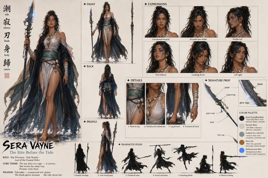 Goal Create a Single-page Fantasy Character Sheet for Sera Vayne