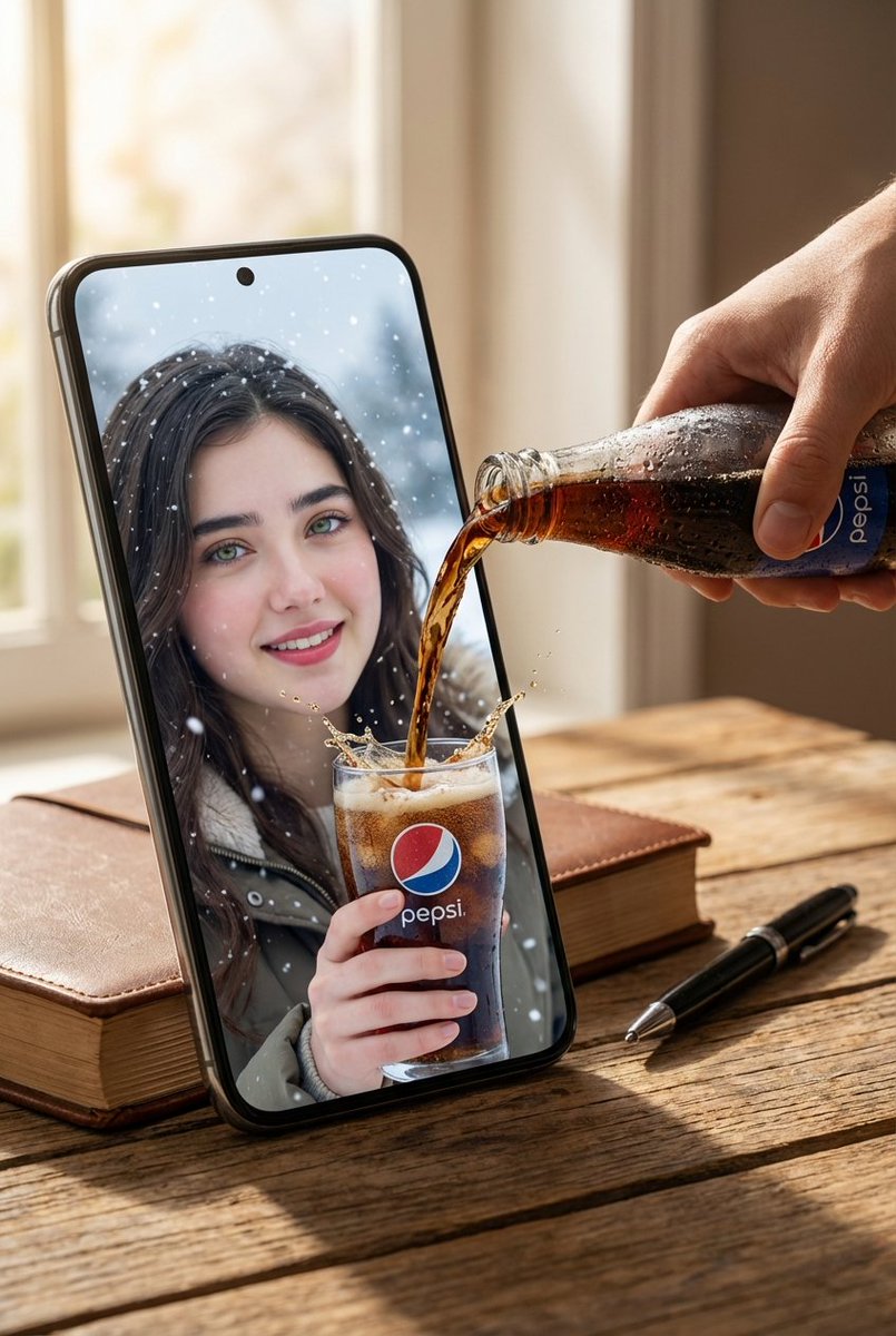 A Photorealistic Surreal Tabletop Scene Featuring a Giant Smartphone as the Focal Point