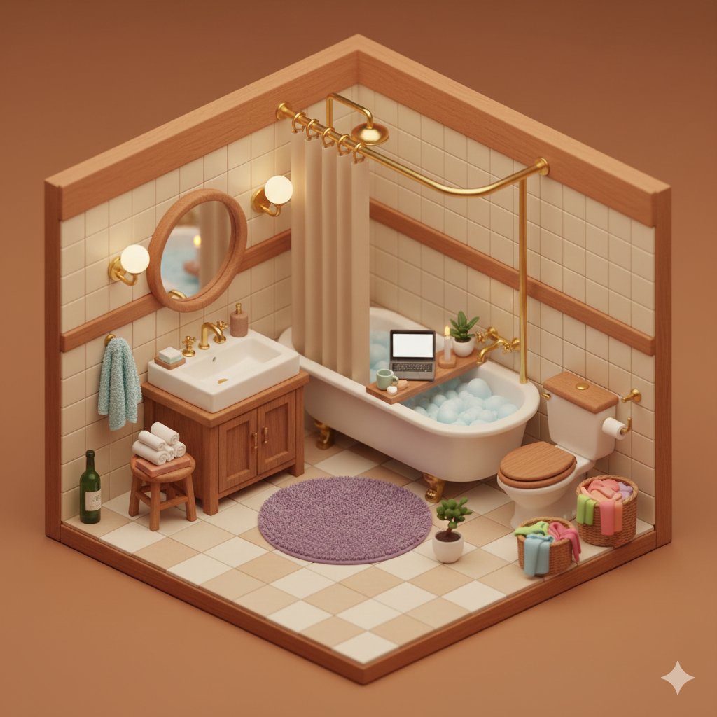 Adorable Cozy Isometric 3d Miniature Bathroom Diorama