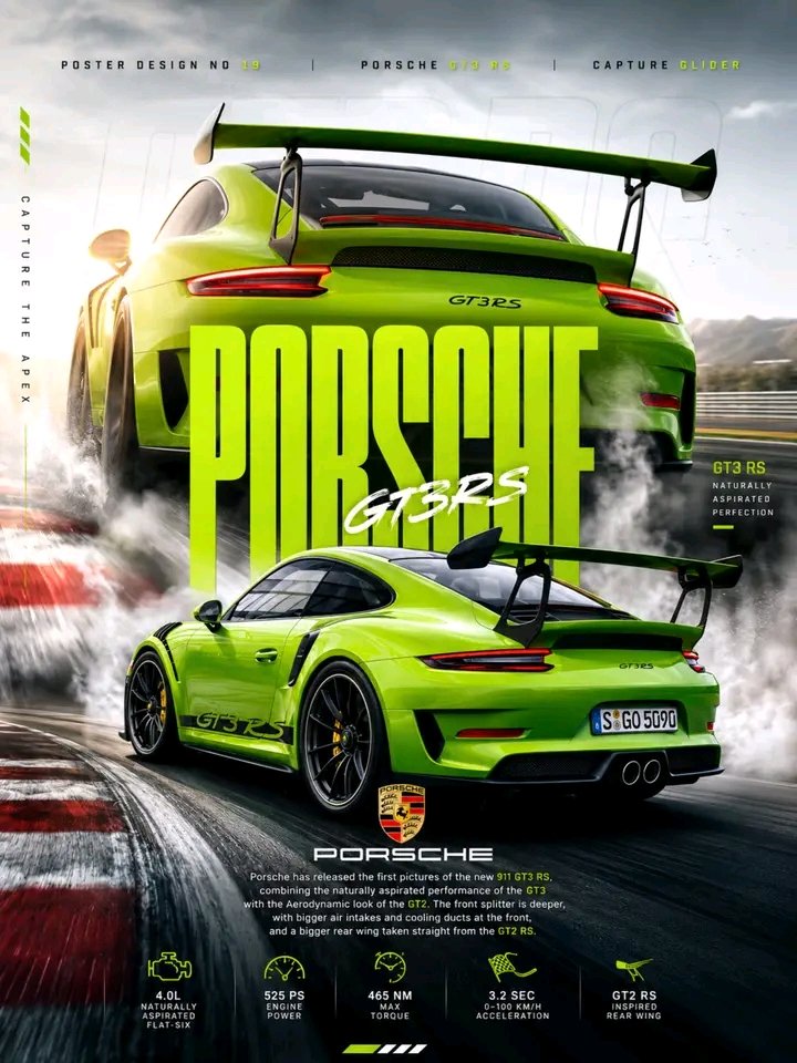 라임그린 포르쉐 911 GT3 RS 모터스포츠 포스터