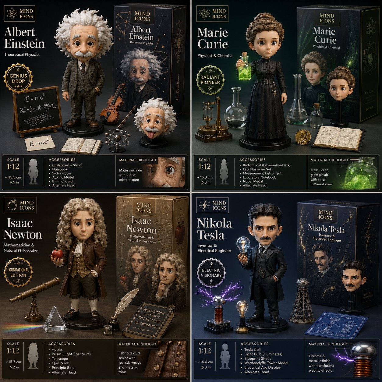 2x2 Grid Do This for 4 Famous Scientists in History Design a Collector-grade Launch Visual