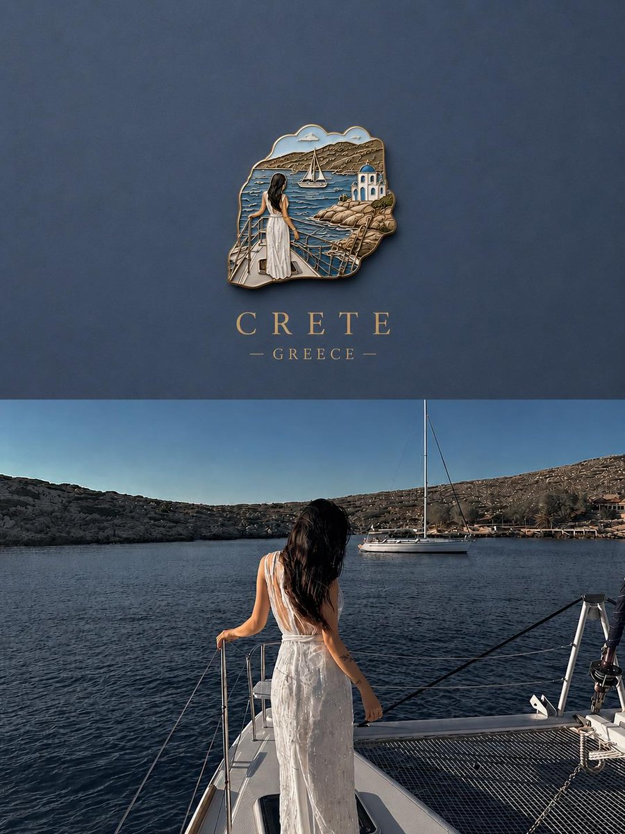 Travel Poster Featuring a Miniature 3d Souvenir Badge Floating on a Clean Matte Background