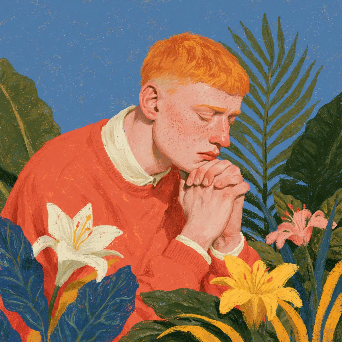 Square 11 Painterly Editorial Portrait in a Vintage Gouache/oil-pastel Illustration Style a Young Person