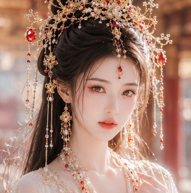 고대 궁중 비취식 한복 신부 초근접 세로 인물